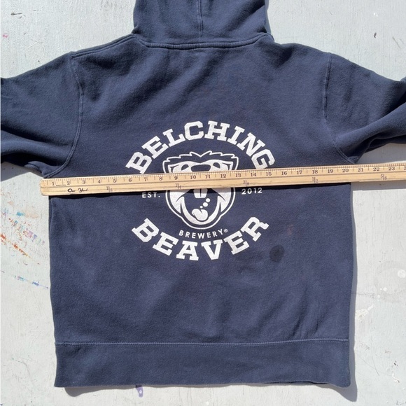 Women's Belching Beaver Hoodie Black Spell-Out Logo M Pullover Beer San Diego CA - Picture 11 of 15